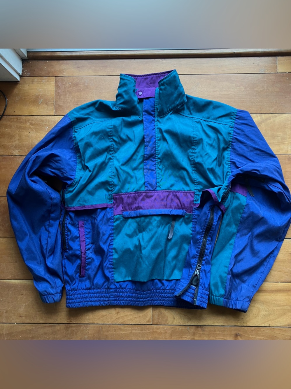 L.L. Bean Teal, Blue & Purple Colorblock Anorak Jacket